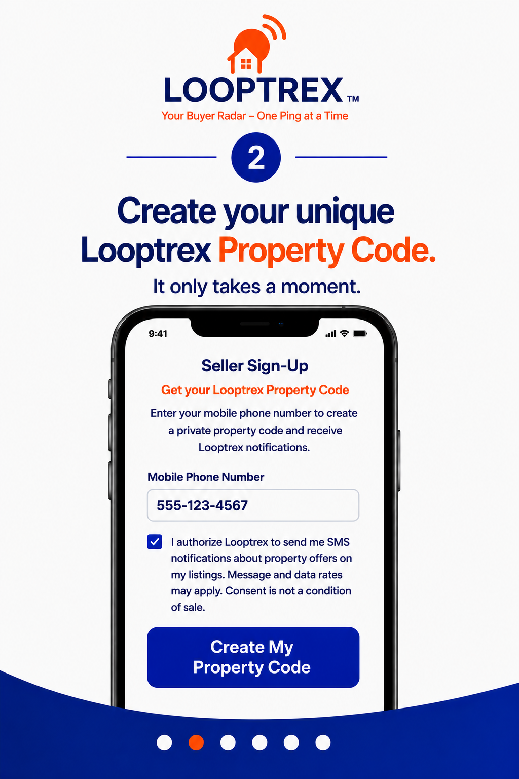 Looptrex walkthrough slide 2: Create your unique Looptrex Property Code.